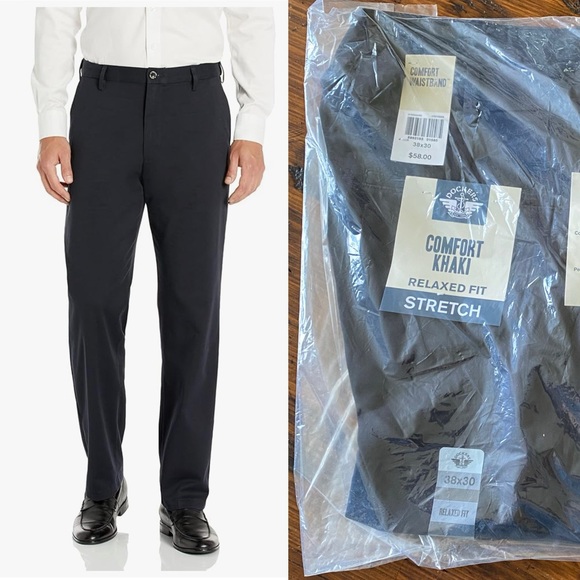 NWT Men’s Dockers Comfort Khaki 38 x 30 Relaxed Fit Stretch Pants Navy Blue - Picture 1 of 8